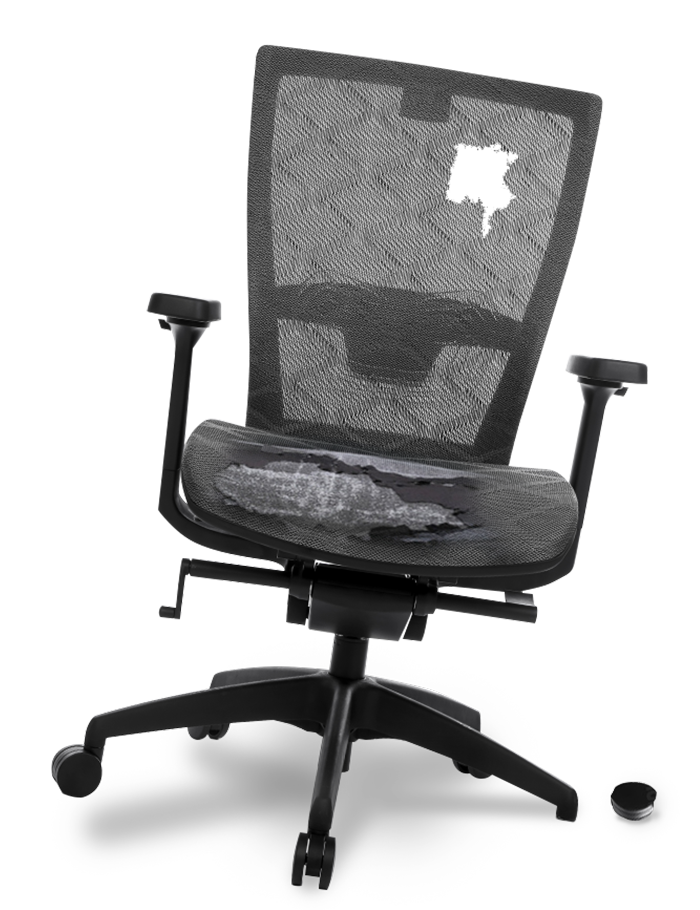 Damaged office task chair with tears and rips